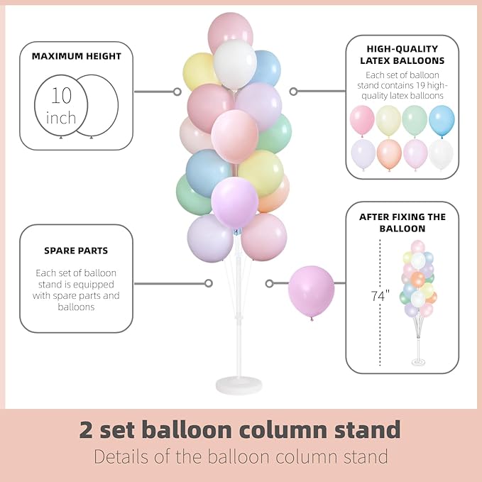 Balloon Column Kit Set of 2 With Balloons Included - Balloon Stand with Base, and Pole,Balloon Tower Backdrop Decoration for Wedding, Baby Shower,Graduation,Birthday Party,Bachelorette