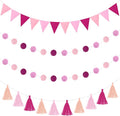 Irenare 9.8 ft Pom Pom Garland Felt Colorful Tassel Banner Christmas Party Pompoms Garland Decorations Felt Pennant Banner for Classroom Home Mantel Fireplace Birthday(Pink)