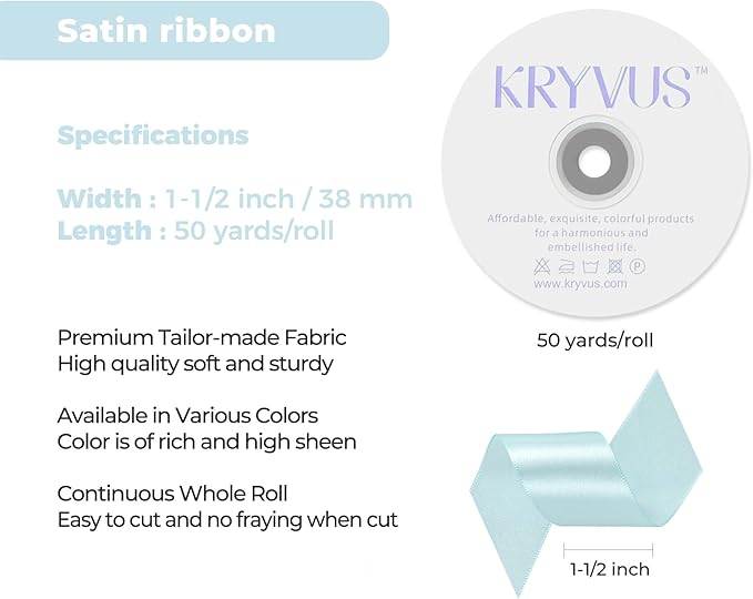 Light Blue Satin Ribbon 1-1/2 inch X Continuous 50 Yards, Single Face Polyester Ribbon Perfect for Gift Wrapping, Flower Bouquet, Wedding Decor, Crafts, Bow Making, Sewing and More