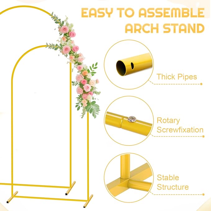 FUHSY Set of 2 Metal Backdrop Stand with Wedding Arch Cover Spandex 7.2FT, 6FT Balloon Party Backdrops Arch Stand Navy Blue Arched Backdrop Cover for Baby Shower Birthday Ceremony Banquet Event Decor