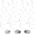 24 PCS Silver Foil Hanging Swirl, Sparkle Ceiling Hanging Decorations, Plastic Streamer Party Decorations, Swirl Decorations with Double-Swirls and Single-Swirls for Birthday, Baby Shower, New Years