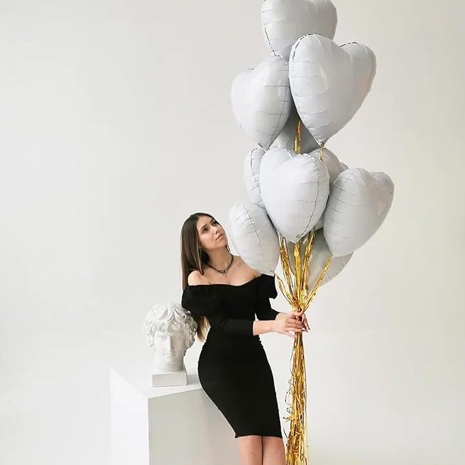 Biapian White Heart Balloons Helium, 10PCS White Foil Heart Shape Balloons Valentines 18inch Metallic White Foil Balloon for Helium Valentine Decorations for White Wedding, Brithday Party, Anniversary