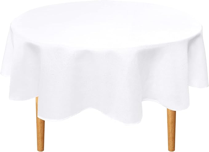 Hiasan Round Linen Table Cover 90 Inch - Wrinkle and Stain Resistant Washable Polyester Fabric Table Cloth for Dining Room Kitchen Party, White