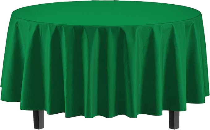 Party Solids 12-Pack Premium Plastic Tablecloth 84in. Round Table Cover - Emerald Green