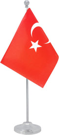 Turkey Desk Flag, Turkish Table Office Flag with Metal Pole and Stand Base, International Country Flags, Festival Event Celebration, Classroom Meeting Desktop Decor (Turkey)