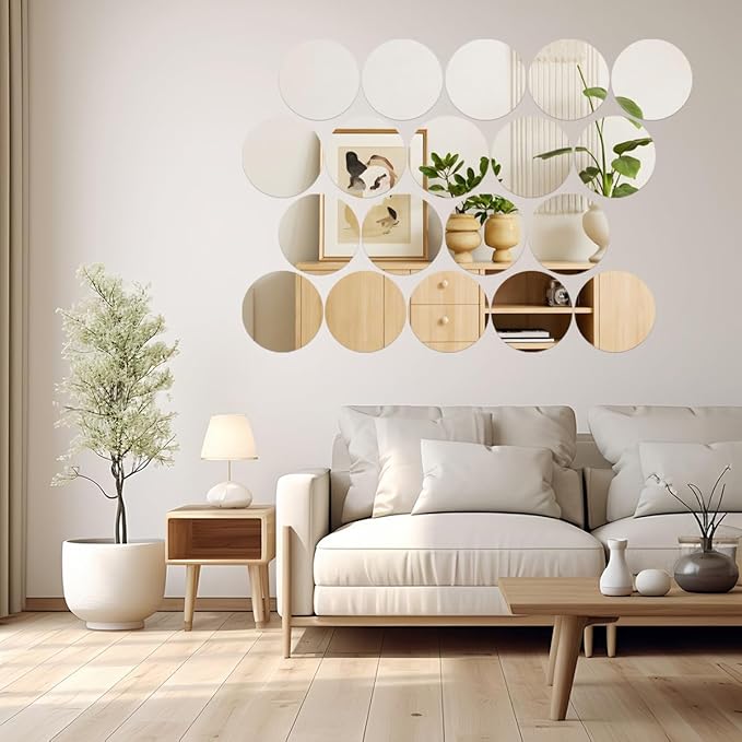 16PCS Acrylic Round Mirrors for Centerpieces Circle Mirror Tiles Candle Plate Set for Table Centerpieces Home Wall Mirror for Wedding Birthday Christmas Table Centerpieces Decorations (12inch + 8inch)