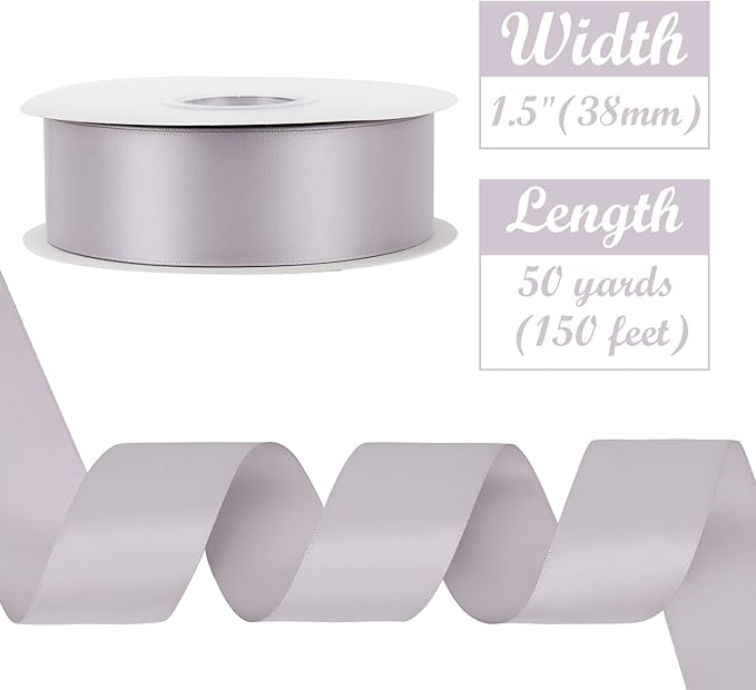 HUIHUANG Dusty Purple Ribbon 1-1/2 inch x 50 Yards, Double-Faced Dusty Lilac Satin Ribbon for Flower Bouquets Gift Wrapping Crafts Bows Holiday Home Decor Wedding Bridal Shower Decoration