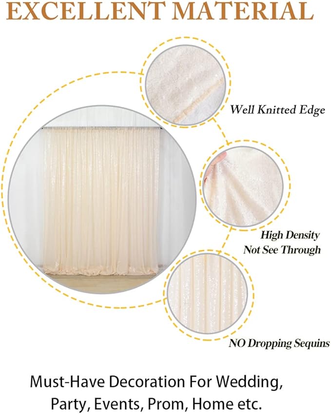 ShiDianYi 4FTX6FT-Ivory-SEQUIN Photo Backdrop, Beige Wedding Photo Booth, Photography Background Ivory Sequin Backdrop Curtain Glitter Backdrop for Parties