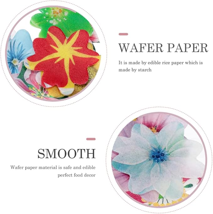 Edible Flowers 120pcs Wafer Paper Cake Cupcake Toppers for Decorating Rice Paper Flower Food Decorations for Baking Girl Birthday Party Mix Size Color (Flowers)