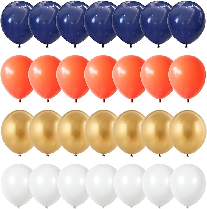 Navy Blue and Orange Balloons, Navy Metallic Orange White Latex Balloons Set, Dark Orange for Boys Men Space Basketball Birthday Baby Shower Wedding Graduation Party Decorations Is-02