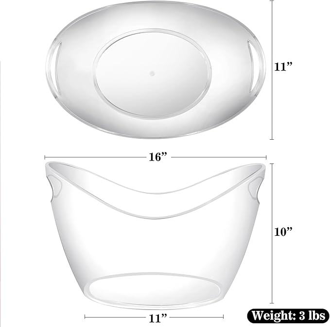 BARsics Large 3-Gallon Clear Plastic Ice Bucket, Beverage Tub for Parties (Pack of 2)
