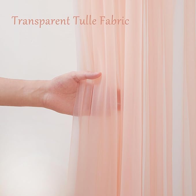 20x10 Peach Tulle Backdrop Curtains for Parties, Sheer Backdrop Curtain Wedding Photo Background Drapes for Baby Shower Photography Birthday Party