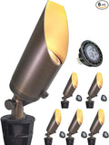 MALORY Brass Landscape Spotlight 6-Pack with 5W LED MR16 Bulb Kit(S03), 12V AC/DC Low Voltage Outdoor Landscape Lighting Shroud Adjustable,Ground Stake and Wire Connector Included,2700K Warm White
