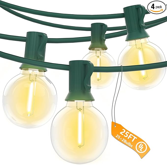 SUNSGNE 25Ft Round Christmas Lights Outdoor, G40 Globe String Lights with 27 LED Clear Lights(2 Spare), Green Wire String Lights for Yard Patio Porch Tent Pergola Backyard Christmas Decorations