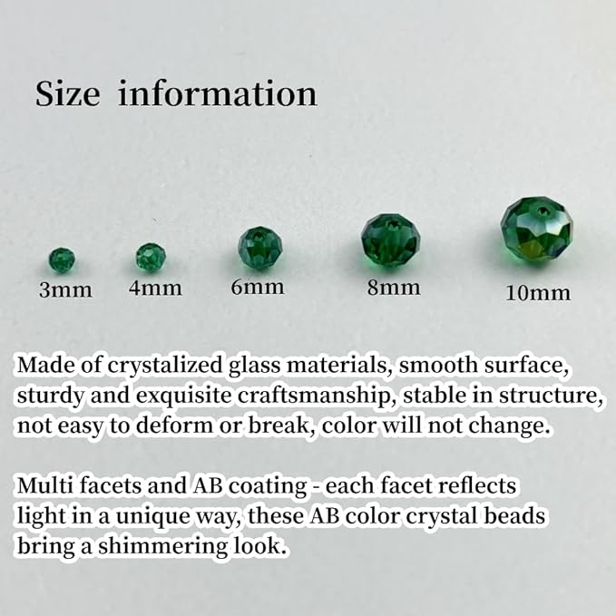 400pcs 4mm Crystal Glass Beads for Crafts Faceted Rondelle Glass Beads for Jewelry Making Crystal Spacer Beads for Necklaces Bracelets Earrings DIY Craft(Peacock Green AB)