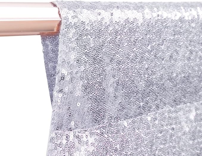 SquarePie Sequin Backdrop Opaque Non-Transparent Background Sparkly Curtain for Wedding Party 8FT x 8FT Silver