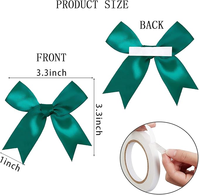 50 Pieces Gift Wrap Bows Premium Satin Ribbon Bows 3.3 Inch Craft Bows for Gift Wrapping DIY Treat Bags Holiday Gifts Bag Party Decorations, Wedding Decor Christmas Birthday Presents (Dark Green)