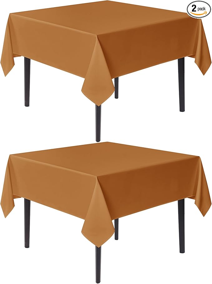 sancua Thanksgiving Square Tablecloths 54x54 Inch Bronze, 2 Pack - Fabric Fall Table Cloth for Square or Round Tables, Washable Polyester Table Cover for Dinner, Holiday Party, Display Tables