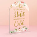 Acrylic Wedding Signs, Bridal Shower Decorations, Modern Calligraphy Arch Acrylic Table Top Sign for Wedding Reception and Engagement Parties - To Have And To Hold (Clear Pink Flowers)