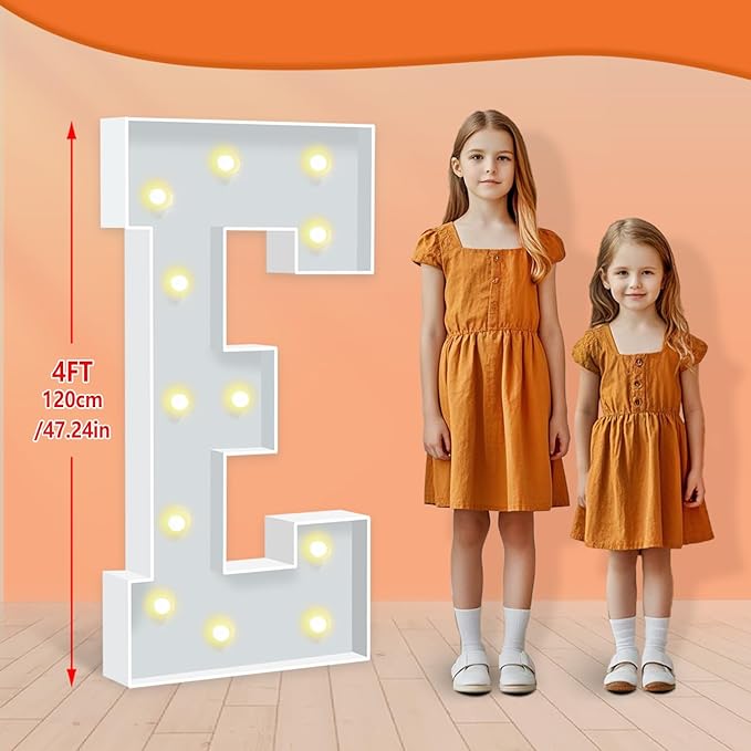 Marquee Light Up Letters E, 4FT Foam Board Mosaic Balloon Letters with Light Bulbs, Large Marquee Letter for Birthday Festival Party, Marry Me Light Up Letter for Wedding Engagement Party Decor