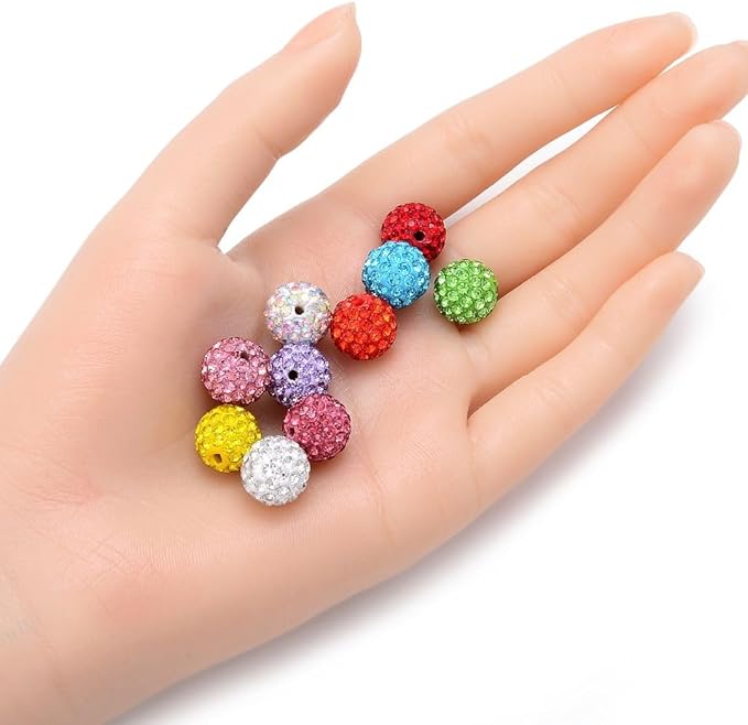 50pcs Adabele Grade A Suncatcher Crystal Rhinestone Pave Loose Beads 12mm Rose Pink Polymer Clay Disco Ball Spacers Compatible with Shamballa All Craft Jewelry Making DB12-3