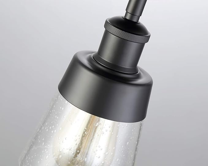 Fivess Lighting Industrial Glass Semi Flush Mount Ceiling Light, Black, 9.45x4.72x4.72 inches, Seeded Shade, for Kitchen, Hallway, Bedroom etc.
