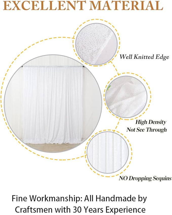 ShiDianYi Sequin Backdrop Curtain 8FTx10FT-White-Shimmer Sequins Fabric for Anniversary Decor
