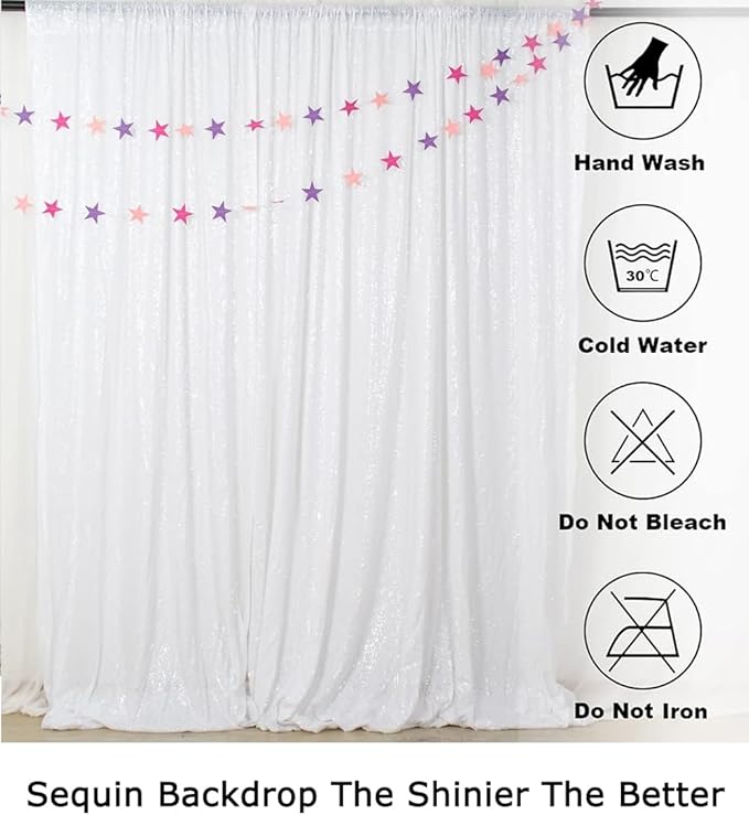 ShiDianYi Sequin Backdrop Curtain 8FTx10FT-White-Shimmer Sequins Fabric for Anniversary Decor