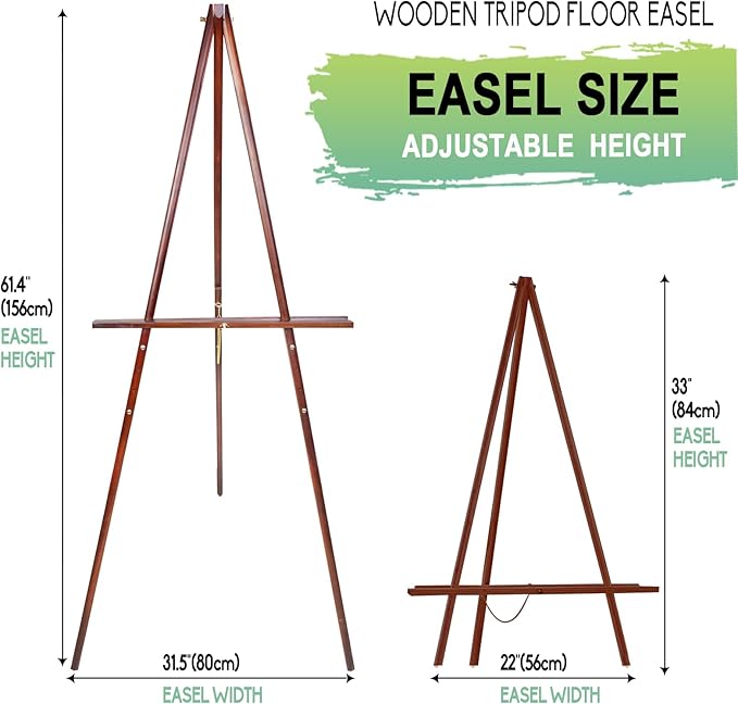 Conda 63" Wooden Tripod Artist Display Easel with Tray, A-Frame Adjustable Easel Stand for Wedding Sign, Foldable Easels for Painting Canvas, Display & Posters