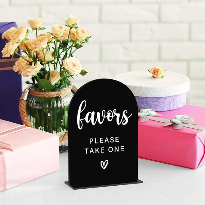 Acrylic Wedding Sign, Bridal Shower Decorations, Favors Please Take One Sign for Ceremony, Modern Font Table Signs, Acrylic Table Top Signs for Wedding Reception and Event Party (Black)