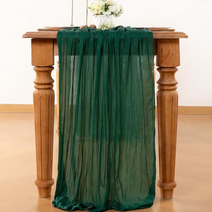 Emerald Green Table Runner Cheesecloth Table Runner 10FT Farmhouse Table Runners 120 Inches Fall Table Decor Dining Room Centerpiece Wedding Boho Baby Shower Birthday