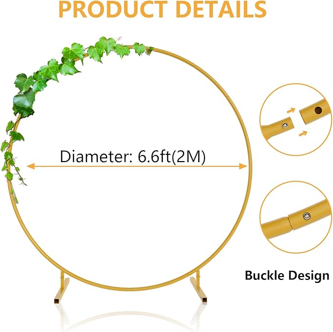 6.6ft Round Backdrop Stand, Stable Balloon Arch Stand, Metal Wedding Arch Backdrop Stand Circle Backdrop Stand Frame for Wedding, Birthday Party, Baby Shower Decoration (Gold)