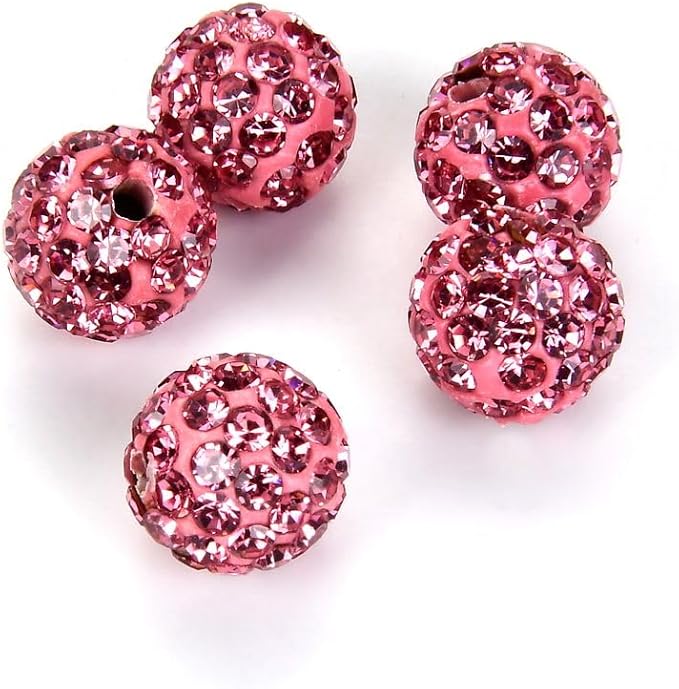 25pcs Adabele Grade A Suncatcher Crystal Rhinestone Pave Loose Beads 8mm Rose Pink Polymer Clay Disco Ball Spacers Compatible with Shamballa All Craft Jewelry Making DB8-3