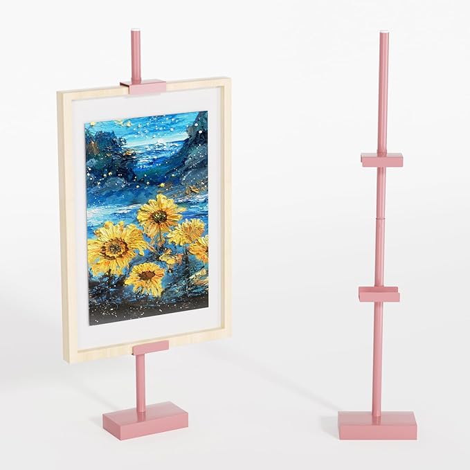 Tabletop Picture Frame Stand, Adjustable for Frames Up to 29" H, Frame Holder Stand Table Easels for Display, Metal Standing Easel Display Stand for Picture Frames, Artwork, Canvas (Pink)