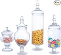 MyGift 4 Piece Set Clear Glass Apothecary Jars with Lids, Bathroom Decor, Candy Buffet, Wedding Centerpiece Decorative Jar