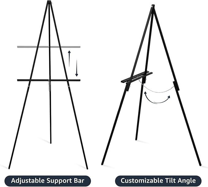 NianFeng Wooden Easel Stand for Sign, Easel Display Stand Floor for Wedding Sign with Adjustable Tray, 63-Inch, Tripod A-Frame Poster Light Duty, Welcome, Art Show & Baby Shower (Black)