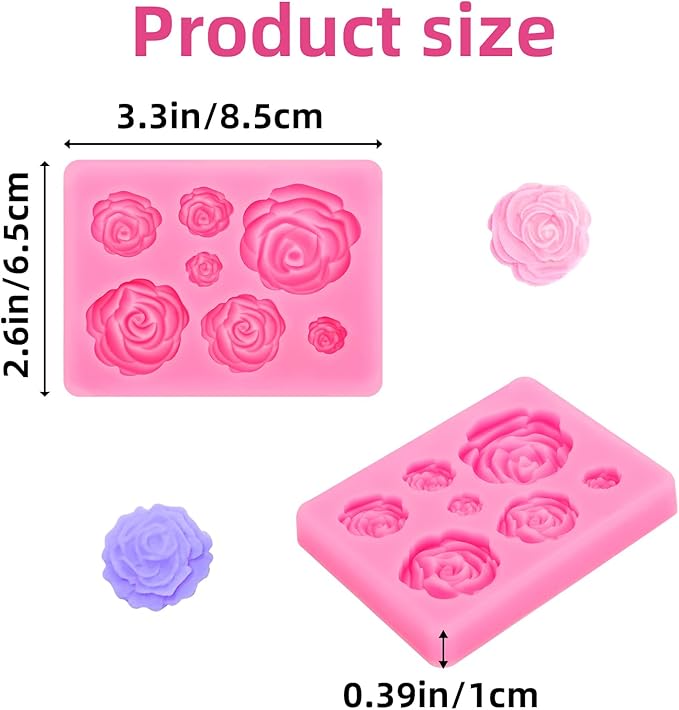 4 Pcs Rose Flower Silicone Molds, Fondant Cake Flower Mold Silicone Polymer Clay Molds Rose Clay Mold for Cupcake DIY Crafts Cake Decoration Roxjaejae