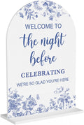 Acrylic Wedding Signs, Dusty Blue Wedding Decor, Blue Weddings Decor, Modern Calligraphy Arch Acrylic Table Top Sign for Weddings Parties Dinners - Welcome to The Night Befor (White)