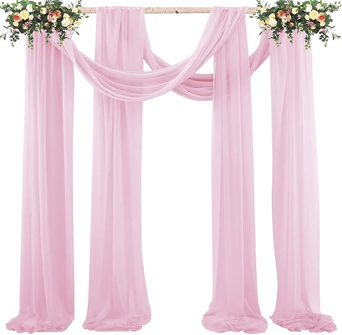 5 Pack 10Ft Pink Chiffon Table Runner Sheer 29x120 Inch for Romantic Wedding Decor Bridal & Baby Shower Birthday Rustic Party Decoration