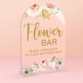 Acrylic Wedding Signs, Flower Bar Desk Decor, Flower Bar Signs for Ceremony, Modern Calligraphy Arch Acrylic Table Top Sign for Wedding Reception and Engagement Parties (Clear Pink Flowers)