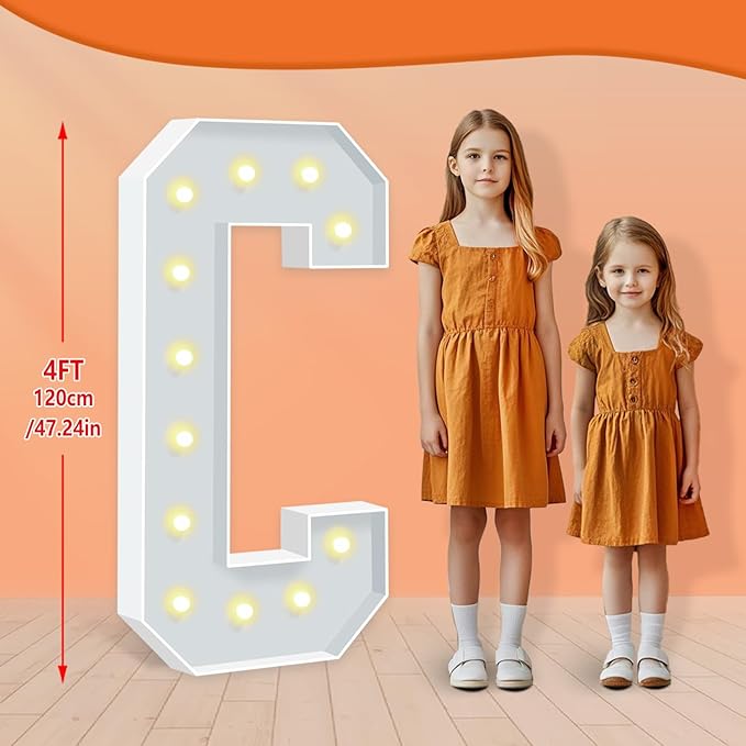 4FT Light Up Letters C, 47 inch Tall Marquee Letters, DIY Marquee Light Up Letter for Birthday Party Backdrop Displays, Mosaic Letter Sign for Balloons Party, Anniversary, Christmas