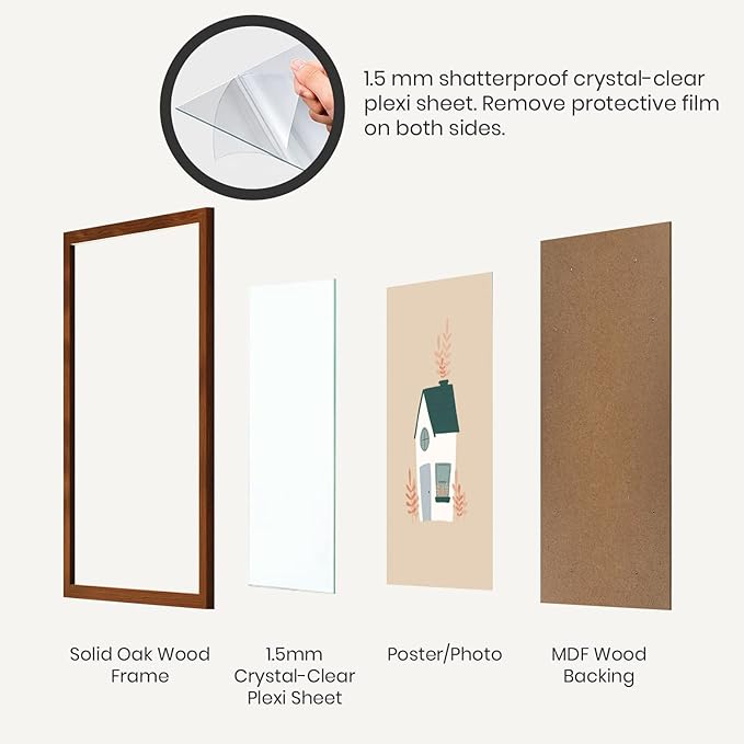 Opposite Wall - 12x16 in - Dark Solid Oak Wood Picture Frame - Lightweight, Versatile & Shatterproof - Wall Hanging Poster or Photo Frame - Wall Decor for Office, Gallery & Home - 2 Pack