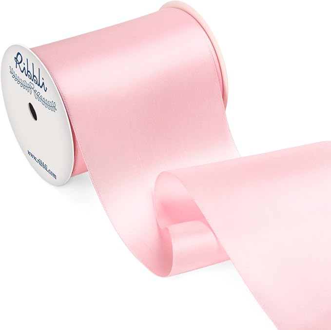 Ribbli Light Pink Satin Ribbon 4 Inch Wide Baby Pink Ribbon for Wedding Chair Sash Grand Opening Ceremony Big Bows Gift Wrapping Floral Crafts Cake Decor-Double Faced Satin Continuous 10 Yards