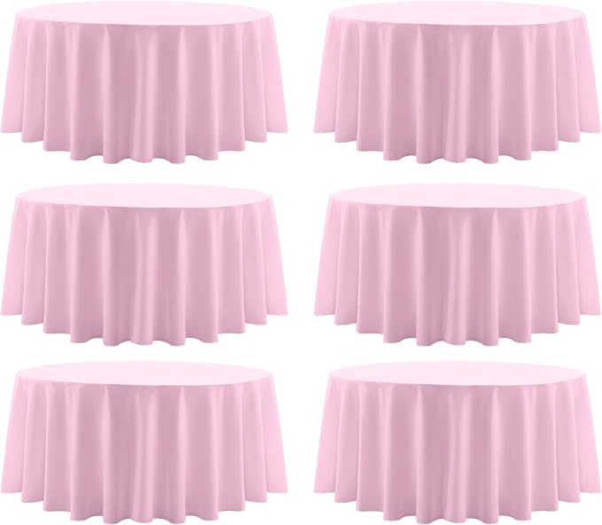Round Tablecloth 6 Pack 90 Inch Pink Tablecloths Washable Decorative Linen Polyester Table Clothes Cover for Dining Table Banquets Buffet Parties and Wedding