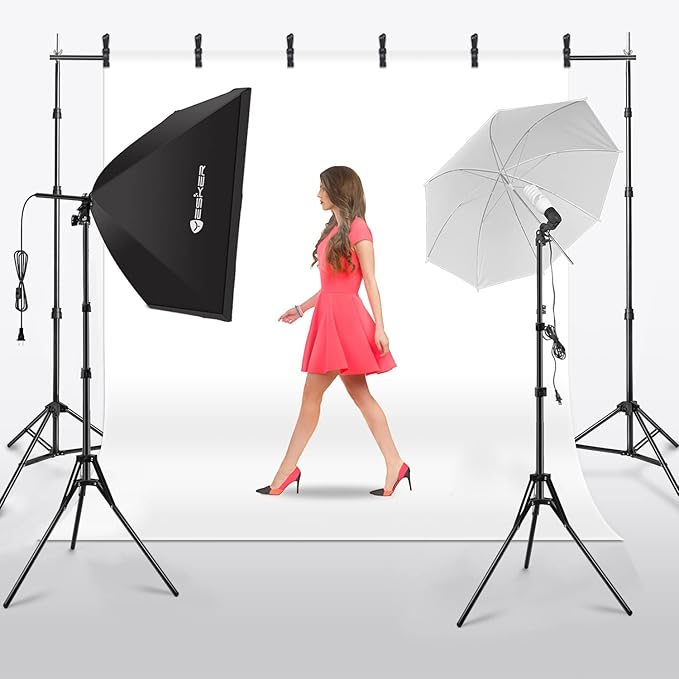 Yesker Photography Lighting Kit 8.5x10ft backdrop Support Equipment System Umbrella 5500k Light Bulb Softbox Continuous Lighting for Photo Shoot Studio Portrait Product and Video Recording Photography