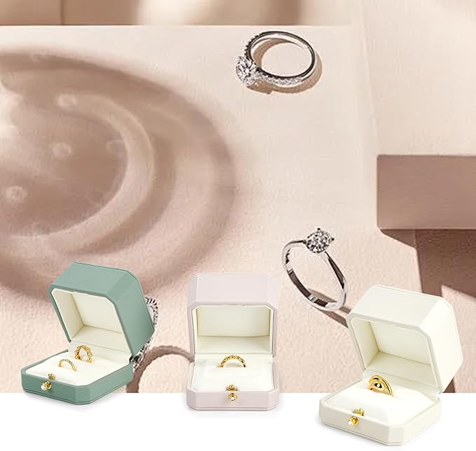 Oirlv Luxury Leather Ring Box for Jewelry Gift Octagon Women Ring Holder for Wedding Day, Proposal, Engagement, Anniversary(Green,Single)