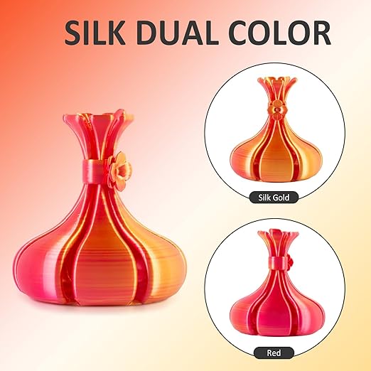 Geeetech Silk PLA Filament 1.75mm Silk Dual Color Filament, Coextrusion Dichromatic Metal-Like Shiny Consumable 1kg (2.2lbs) 1 Spool, Dimensional Accuracy +/- 0.02 mm, Gold Red