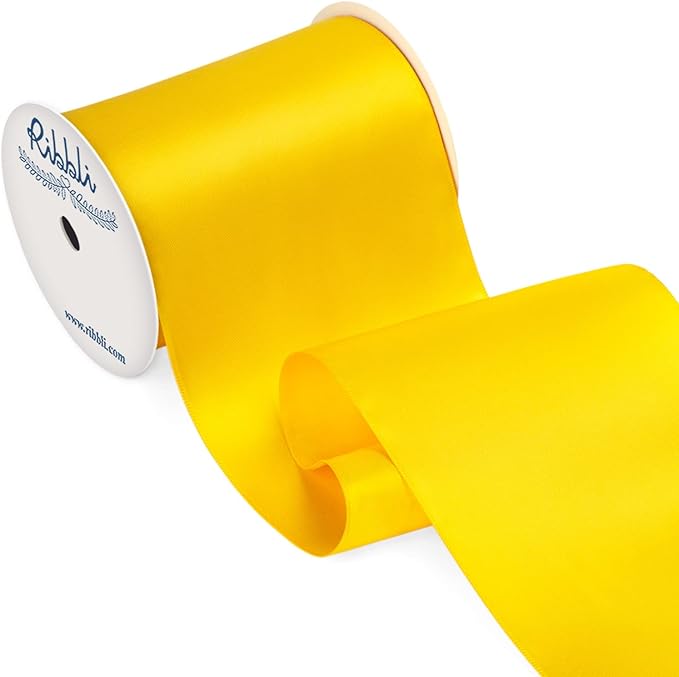 Ribbli Maize Yellow Satin Ribbon 4 Inch Wide Yellow Ribbon for Wedding Chair Sash Grand Opening Ceremony Big Bows Gift Wrapping Floral Crafts Cake Decor-Double Faced Satin Continuous 10 Yards