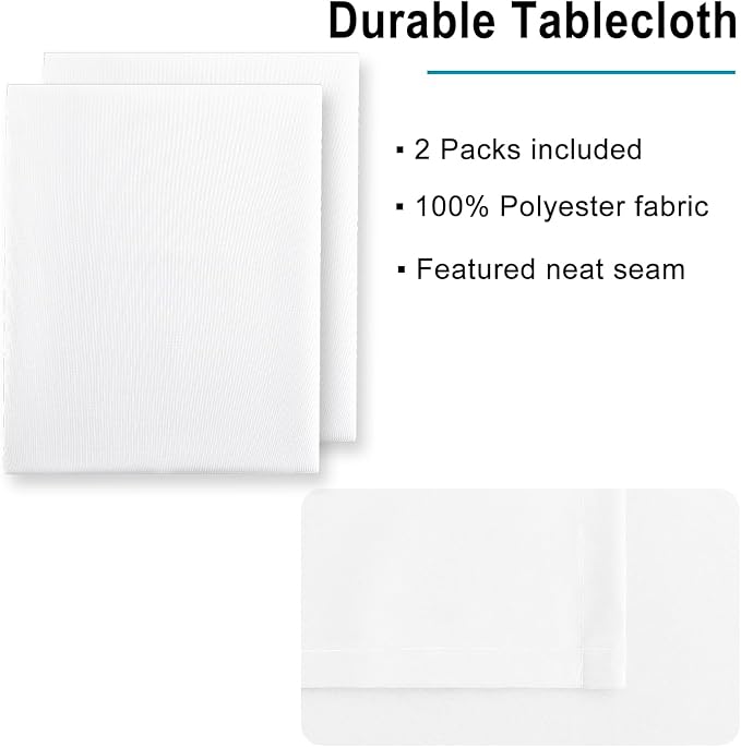 Hiasan 2 Pieces White Rectangle Tablecloth - Waterproof and Spillproof Restaurant Washable Polyester Table Cloth for Dining Room, 70 x 90 Inch
