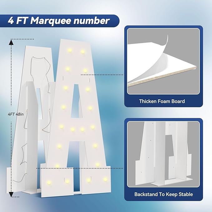 4FT Marquee Light Up Letters - Large Marquee Letters 4 Feet Tall for Birthday Party Decorations, Big Letter for Wedding Event Marry Me Baby Shower Bridal Shower, Letter N